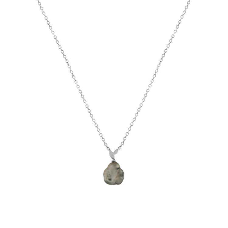 8mm Keshi Pearl and Natural Diamond Pendant in 14k White Gold (18 in)