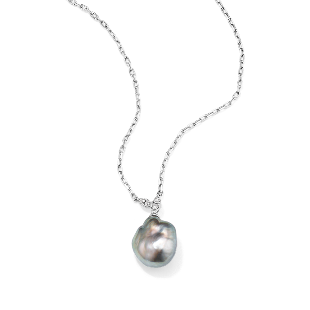 Cultured Keshi Tahitian Pearl & Diamond Pendant