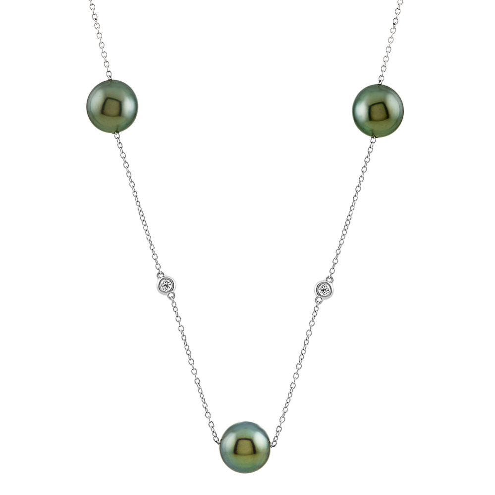 8mm Tahitian Cultured Pearl and Diamond Necklace (24'')
