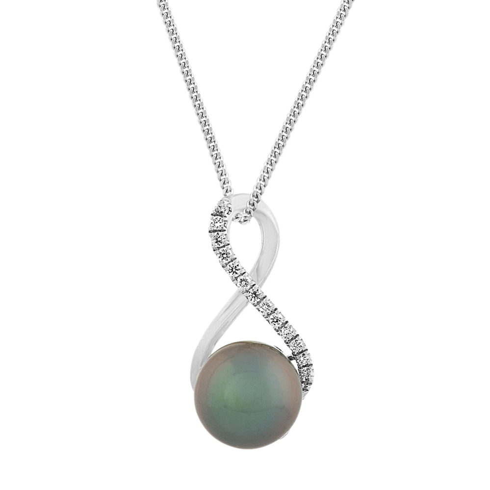 8mm Tahitian Pearl and Diamond Infinity Pendant (22 in)