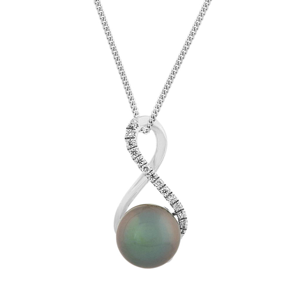 8mm Tahitian Pearl and Diamond Infinity Pendant (22'')