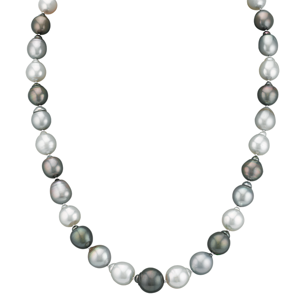9-12mm Tahitian and South Sea Cultured Pearl Necklace in Sterling Silver (23 in)