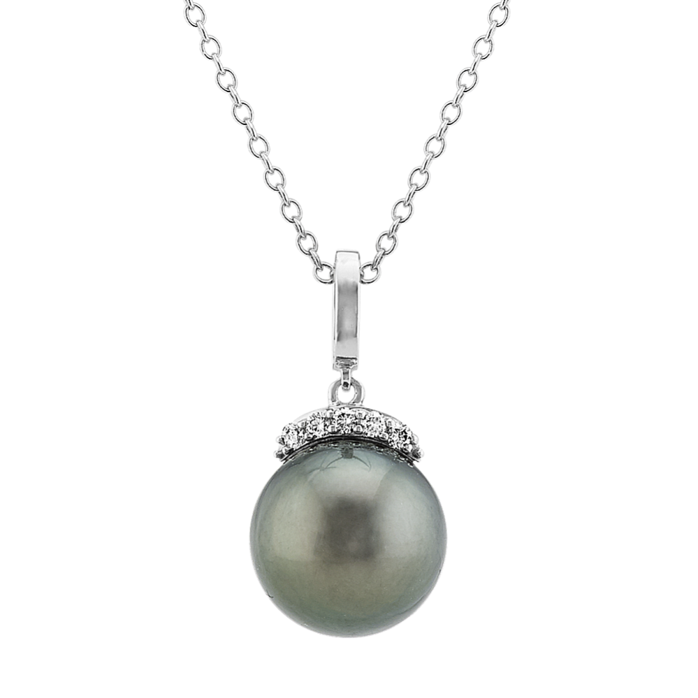 9-9.5mm Tahitian Cultured Pearl and Diamond Pendant (22'')