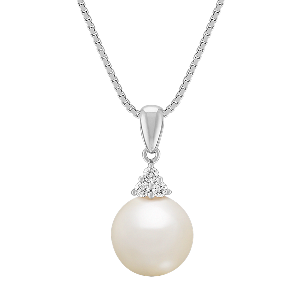 9mm South Sea Cultured Pearl and Round Diamond Pendant (18 in)