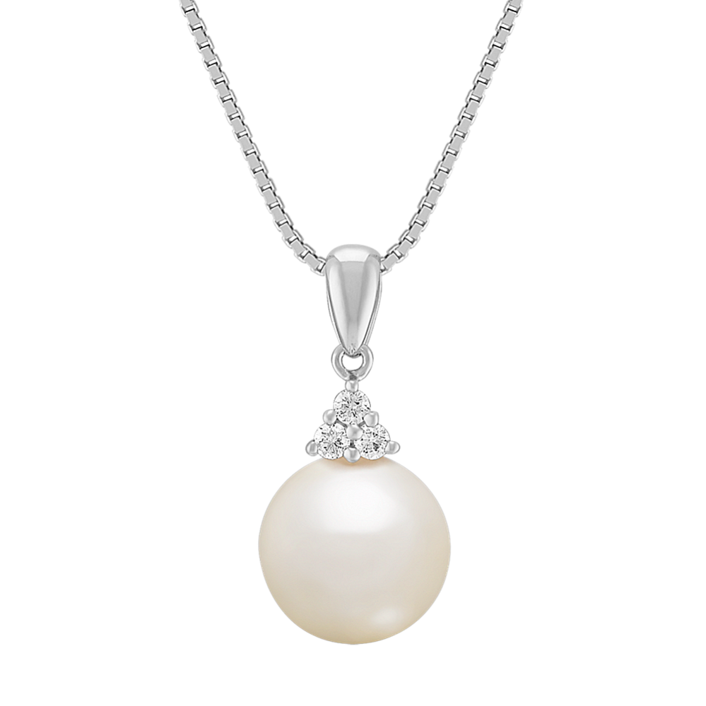 9mm South Sea Cultured Pearl and Round Diamond Pendant (18'')
