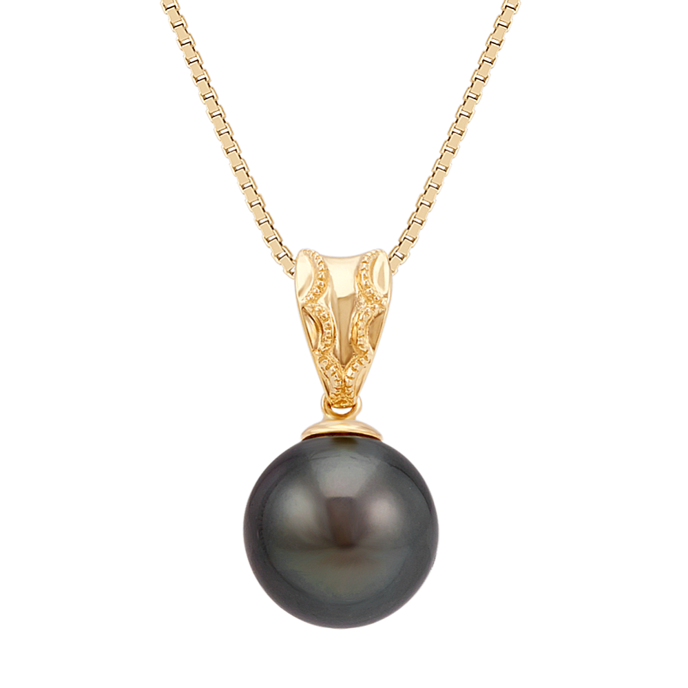 9mm Tahitian Cultured Pearl Solitaire Pendant in 14k Yellow Gold (18 in)