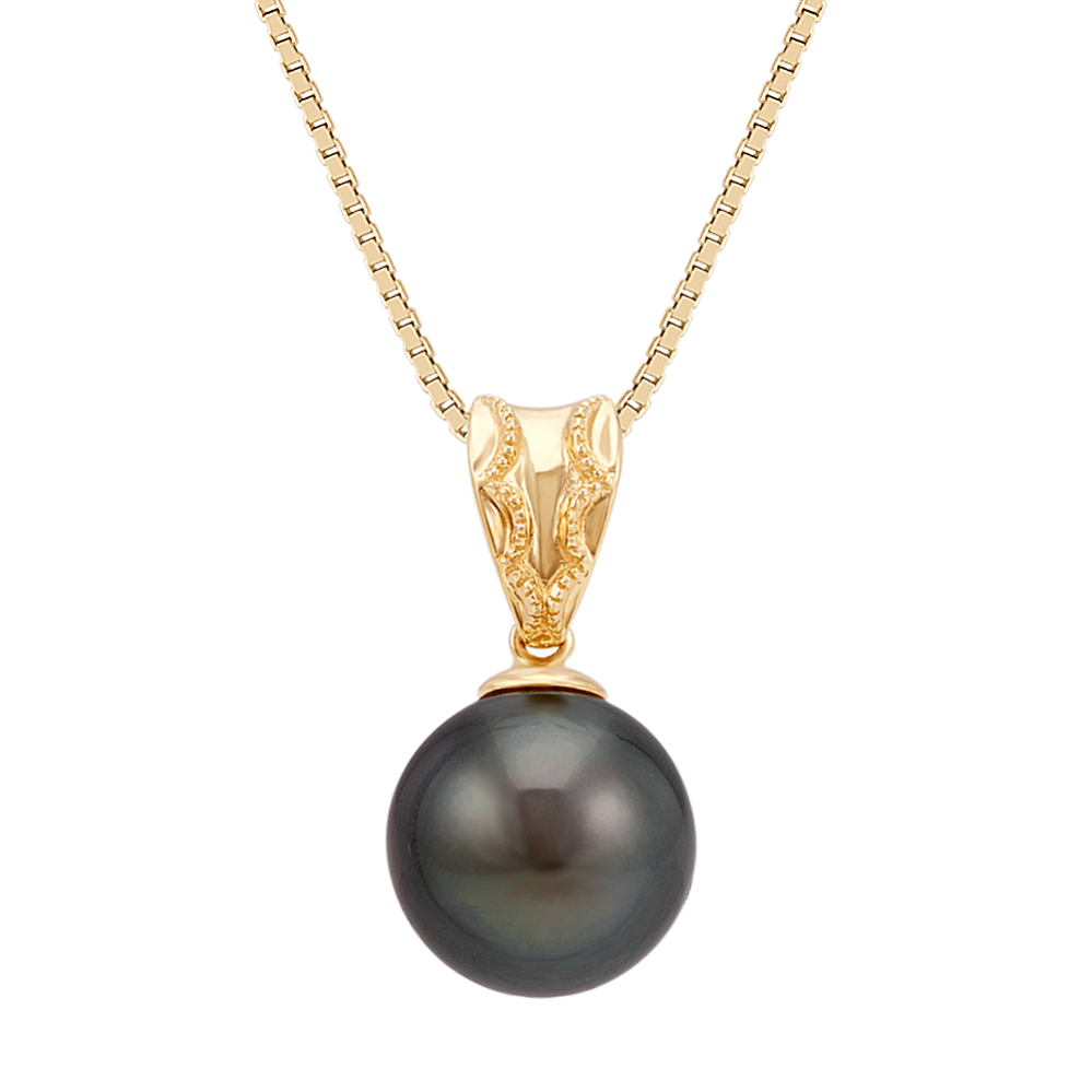 9mm Tahitian Cultured Pearl Solitaire Pendant in 14k Yellow Gold (18'')