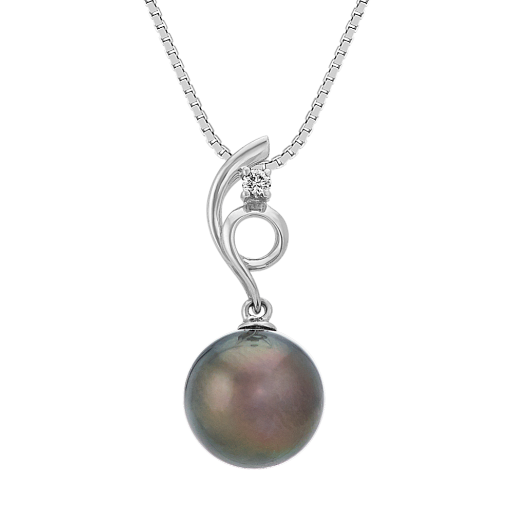 9mm Tahitian Cultured Pearl and Diamond Pendant (20 in)