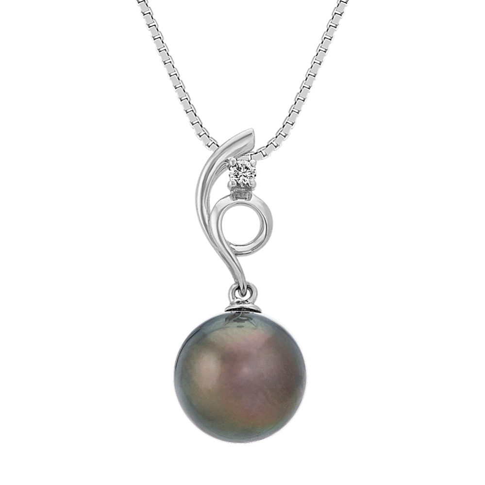 9mm Tahitian Cultured Pearl and Diamond Pendant (20'')