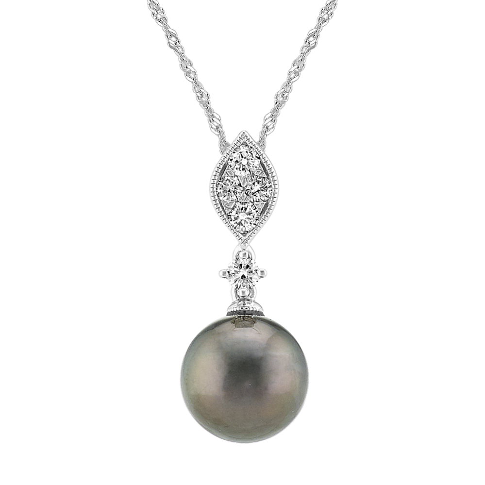 9mm Tahitian Cultured Pearl and Diamond Pendant (20'')