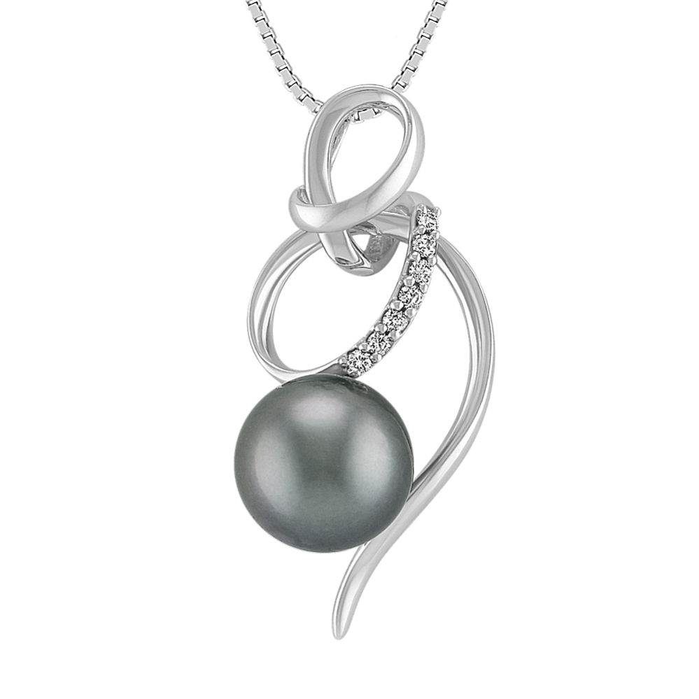 9mm Tahitian Cultured Pearl and Diamond Swirl Pendant (18'')