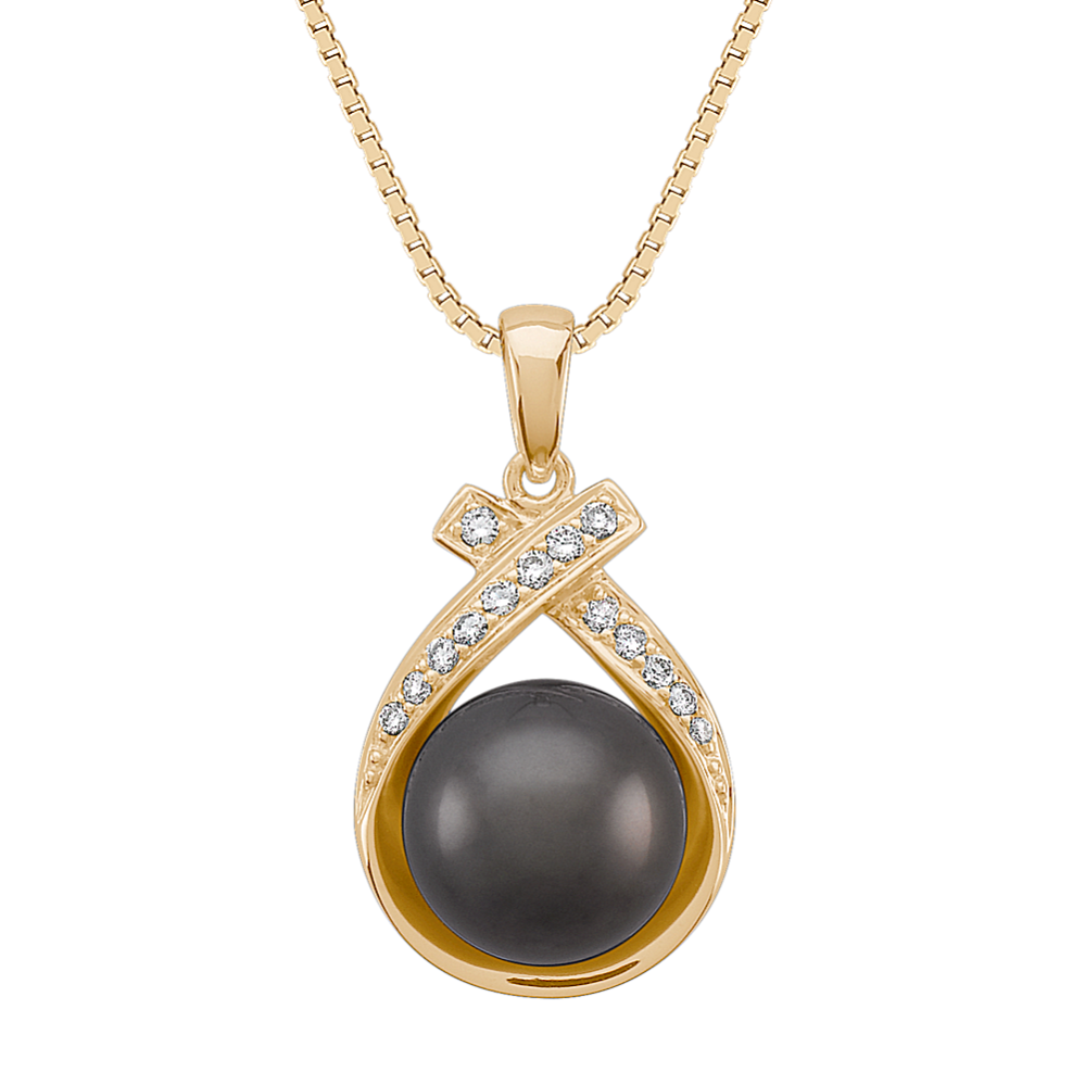9mm Tahitian Cultured Pearl and Round Diamond Pendant (18'')