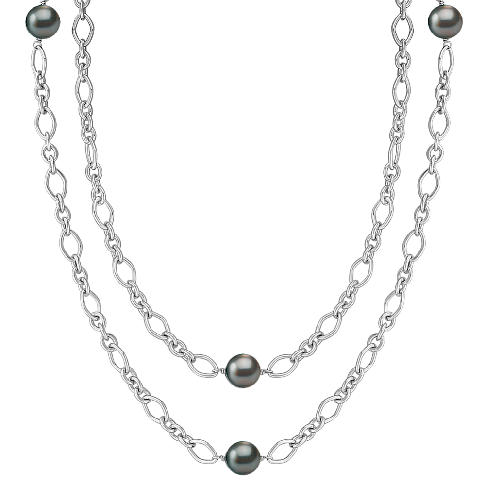 9mm Tahitian Cultured Pearl and Sterling Silver Necklace (36'')