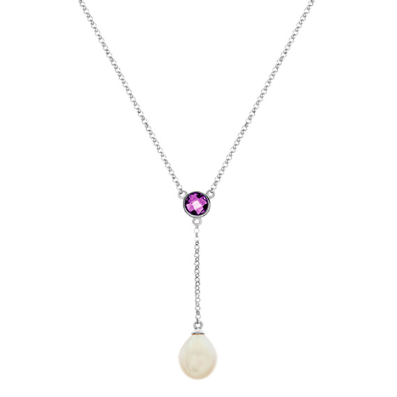 9mm Freshwater Pearl and Garnet Necklace (18 in)