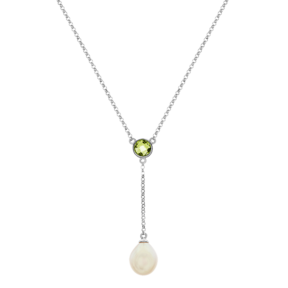 9mm Freshwater Cultured Pearl and Peridot Necklace (18'')