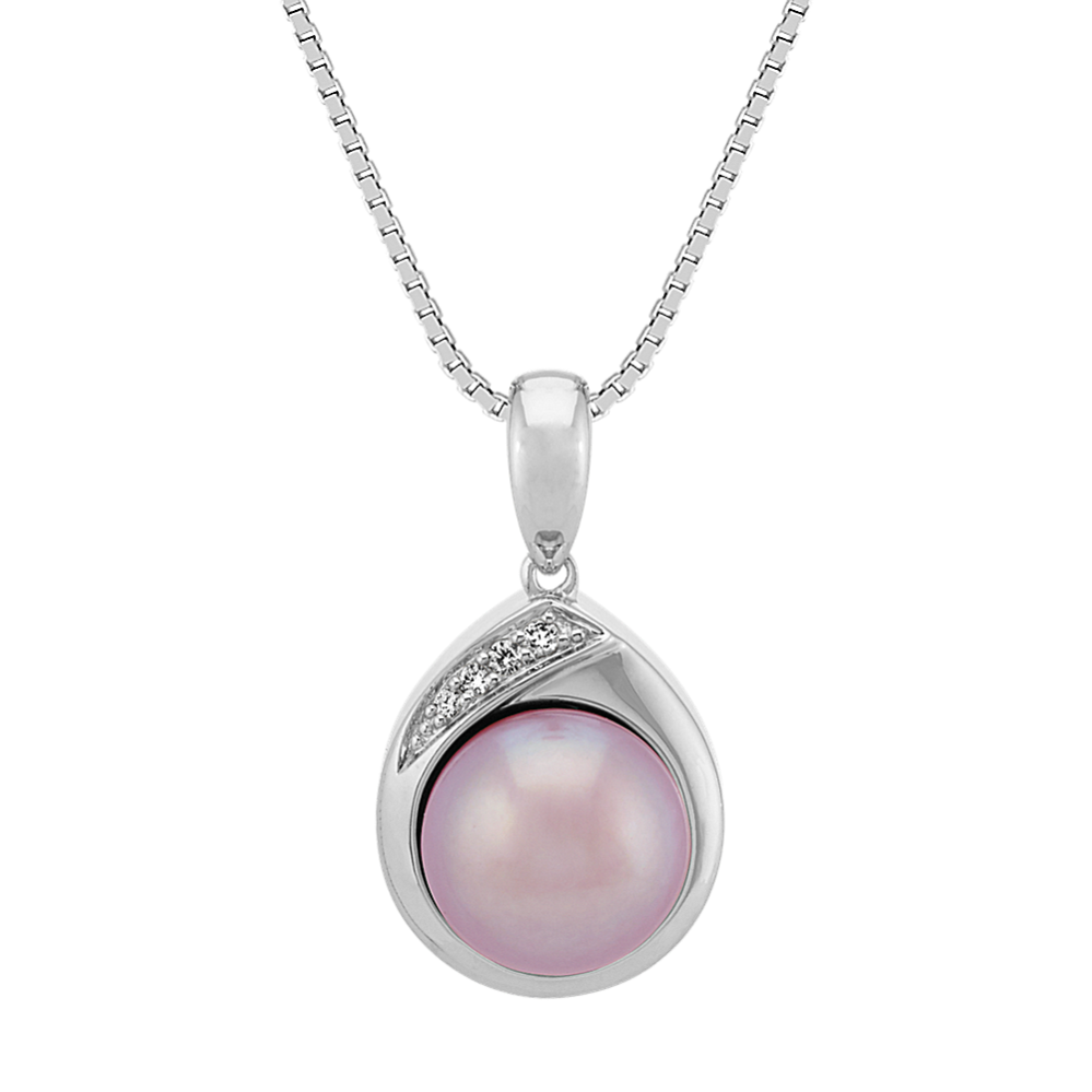 9mm Lavender Freshwater Cultured Pearl Pendant with Diamonds (20 in)