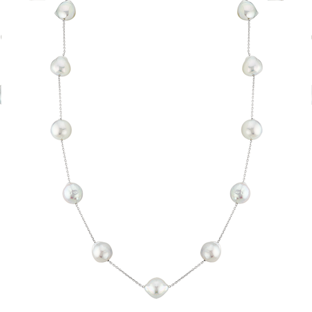 9mm Blue Akoya Cultured Pearl Tin Cup Necklace (18'')