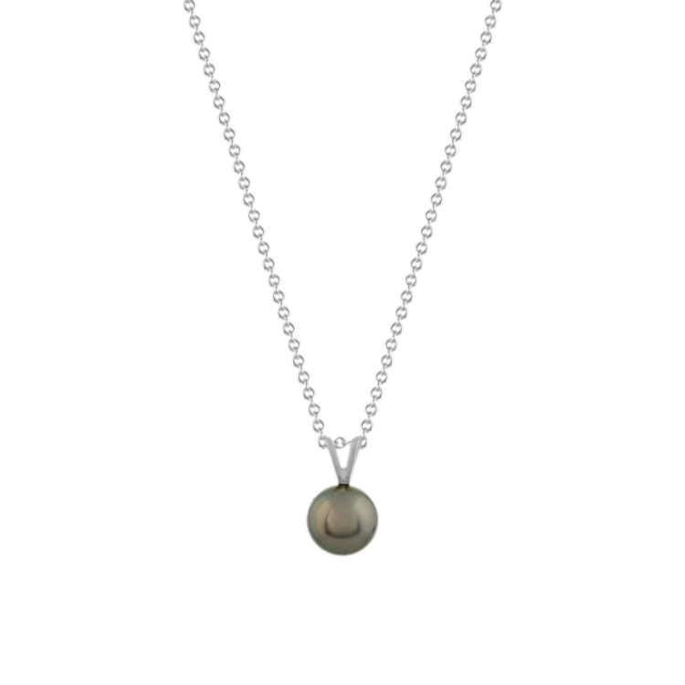 9mm Tahitian Pearl Pendant in 14 White Gold (18 in)
