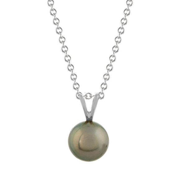 9mm Tahitian Pearl Pendant in 14 White Gold (18 in)