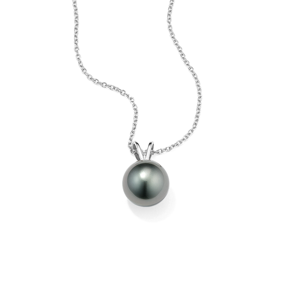 9mm Tahitian Pearl Pendant in 14 White Gold (18 in)