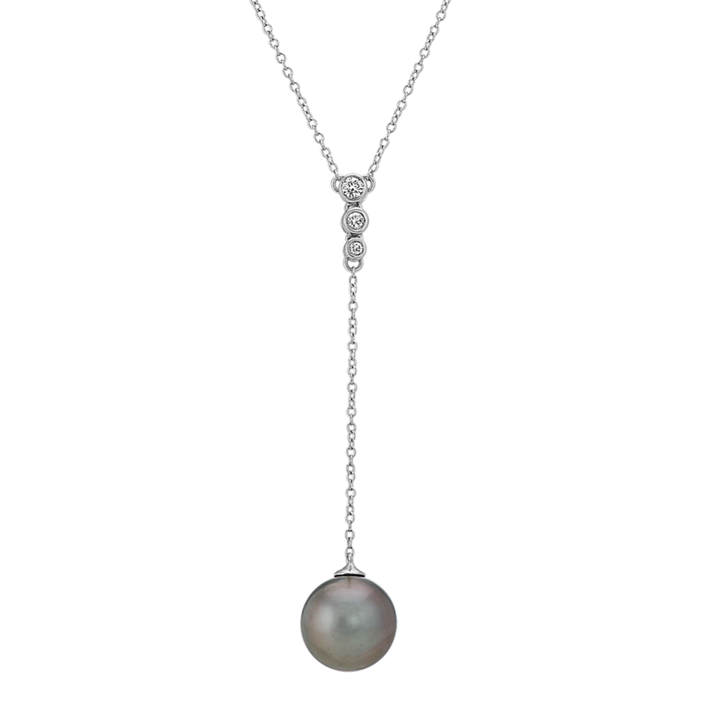 9mm Tahitian Cultured Pearl and Diamond Y Necklace (18 in)