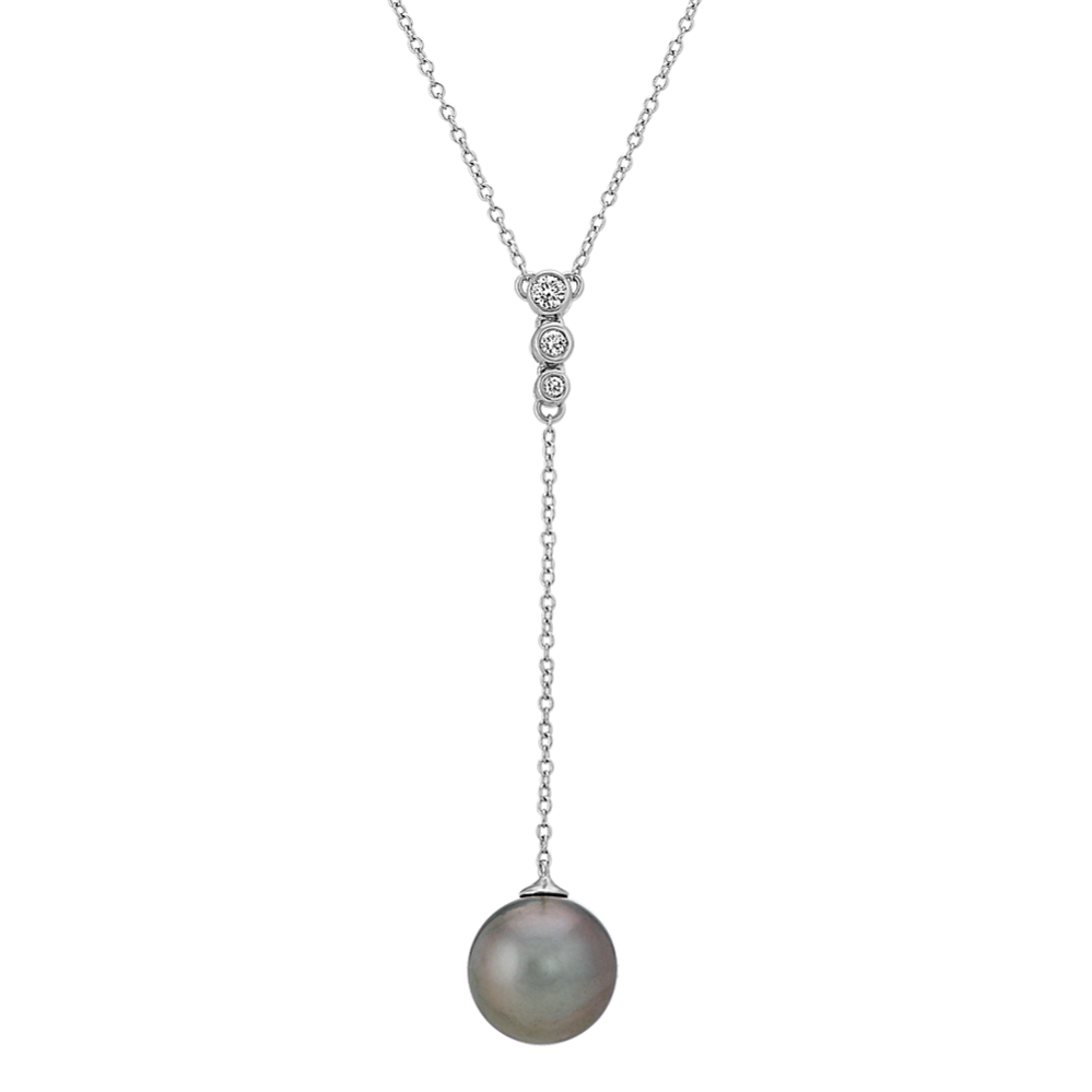9mm Tahitian Cultured Pearl and Diamond Y Necklace (18'')