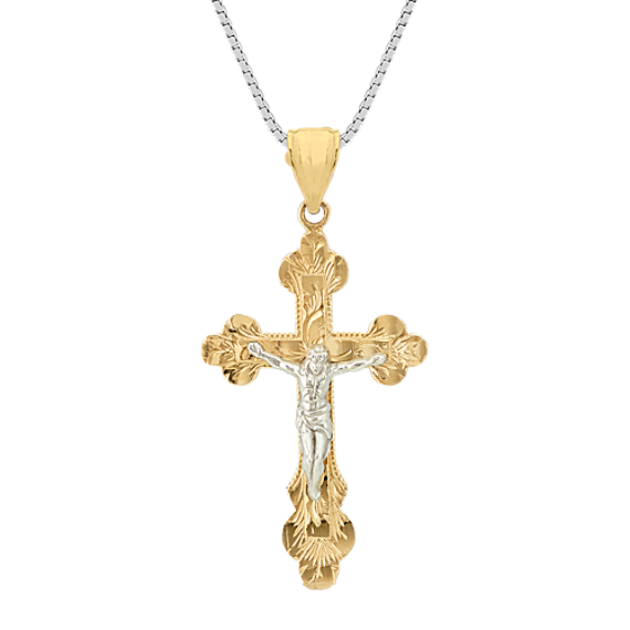 Abbey Filigree Crucifix Pendant in 14K White and Yellow Gold (18 in)