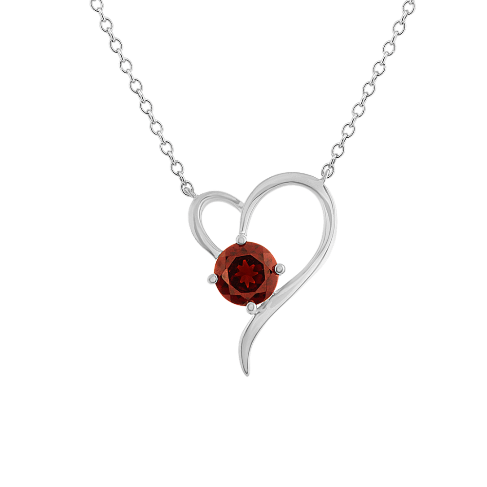 Amaryllis Natural Garnet Heart Necklace in Sterling Silver (18 in)