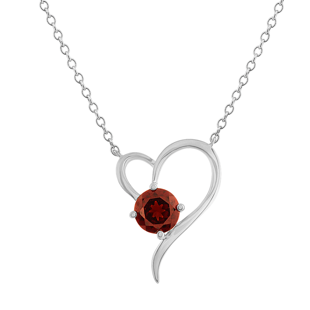 Amaryllis Garnet Heart Necklace in Sterling Silver (18 in)