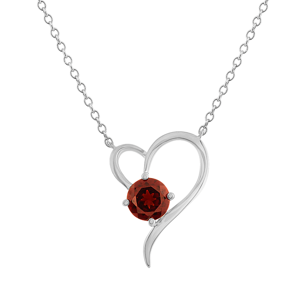 Amaryllis Garnet Heart Necklace in Sterling Silver (18'')