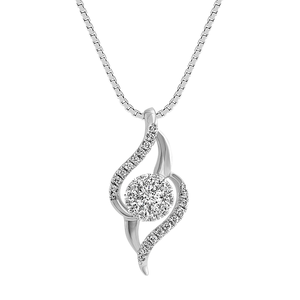 Amelie Diamond Swirl and Cluster Pendant in 14K White Gold (18 in)