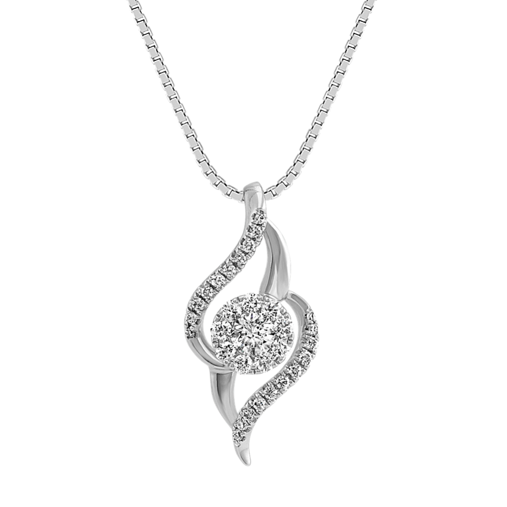 Amelie Diamond Swirl and Cluster Pendant in 14K White Gold (18'')