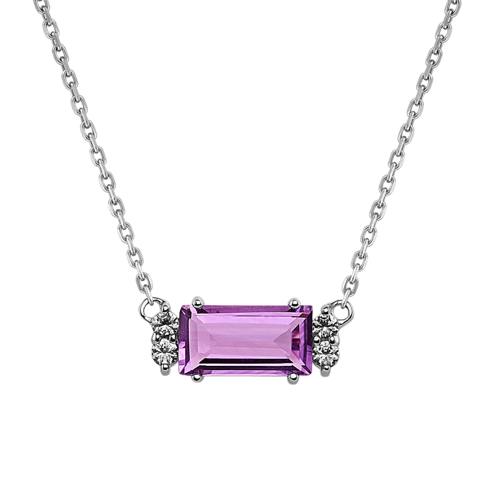Raine Natural Amethyst and Natural Diamond Necklace in Sterling Silver (18 in)