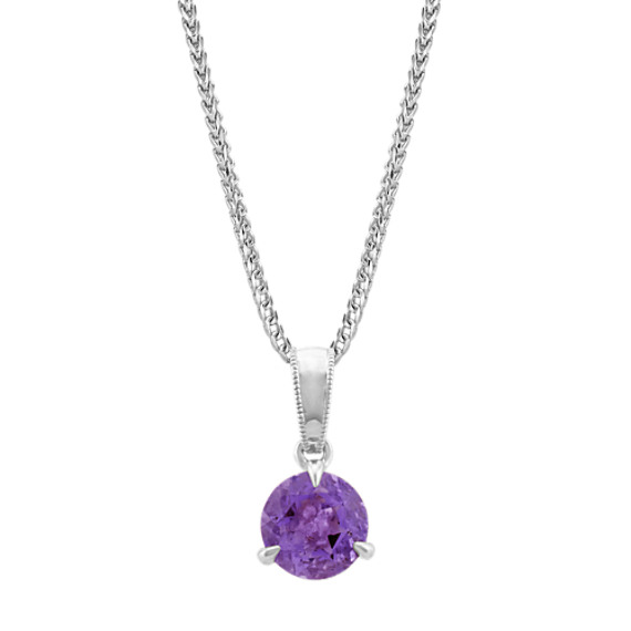 Amethyst Solitaire Pendant in Sterling Silver (22 in)