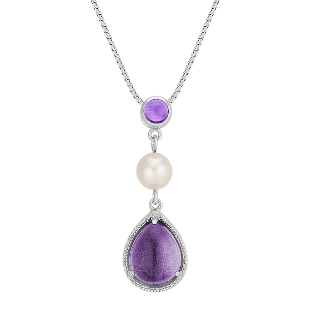 Amethyst and 5.5mm Freshwater Cultured Pearl Pendant (18 in)