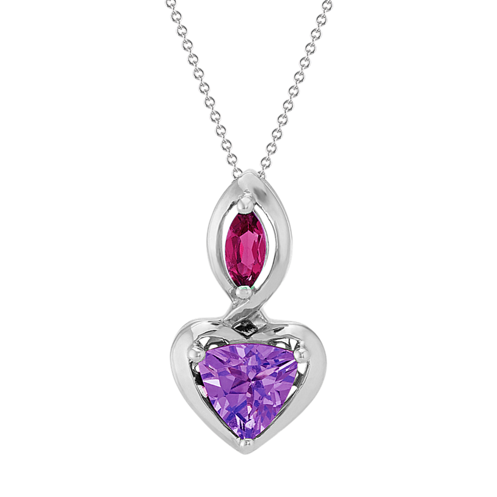 Amethyst and Rhodolite Garnet Heart Pendant (20'')
