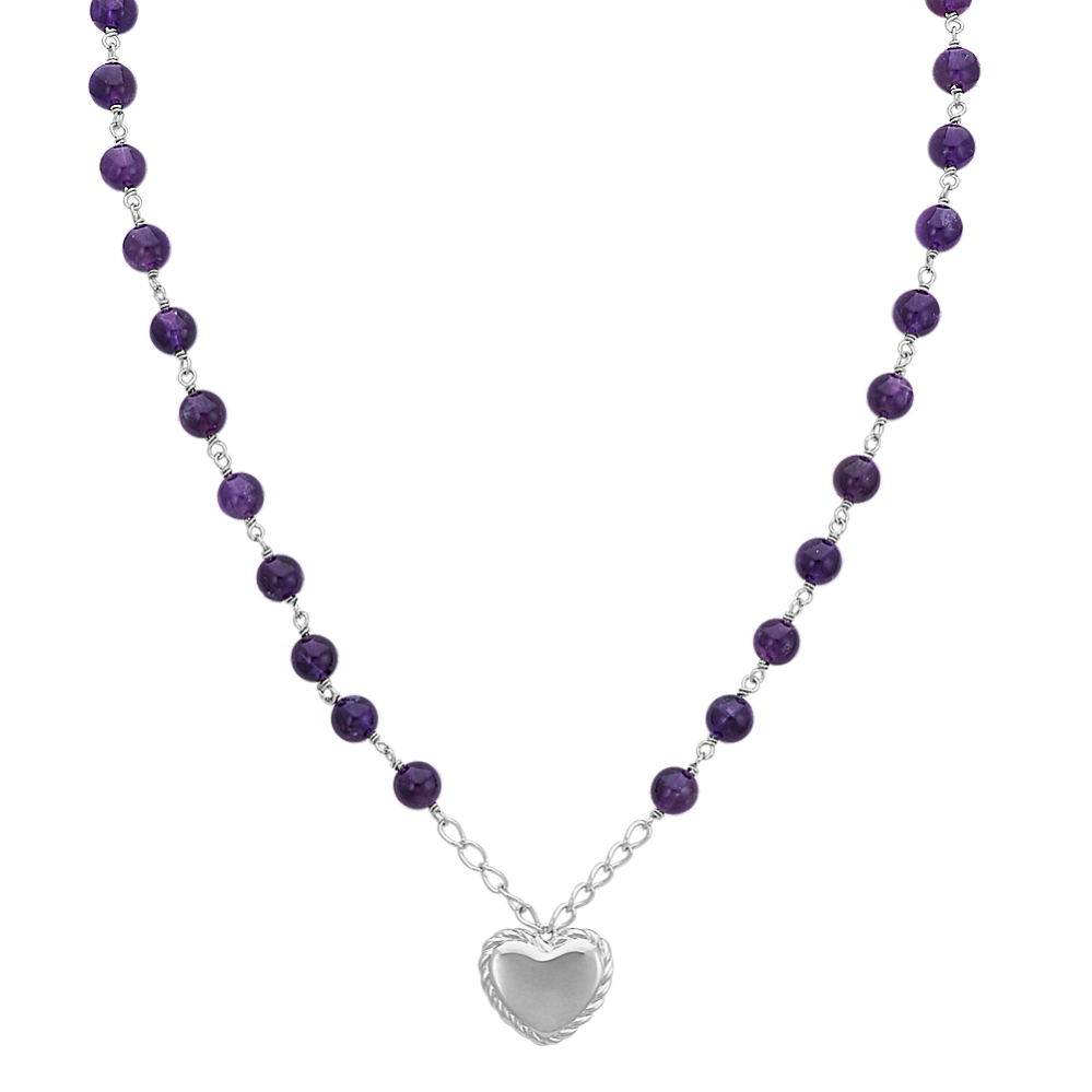 Amethyst and Sterling Silver Heart Necklace (18 in)