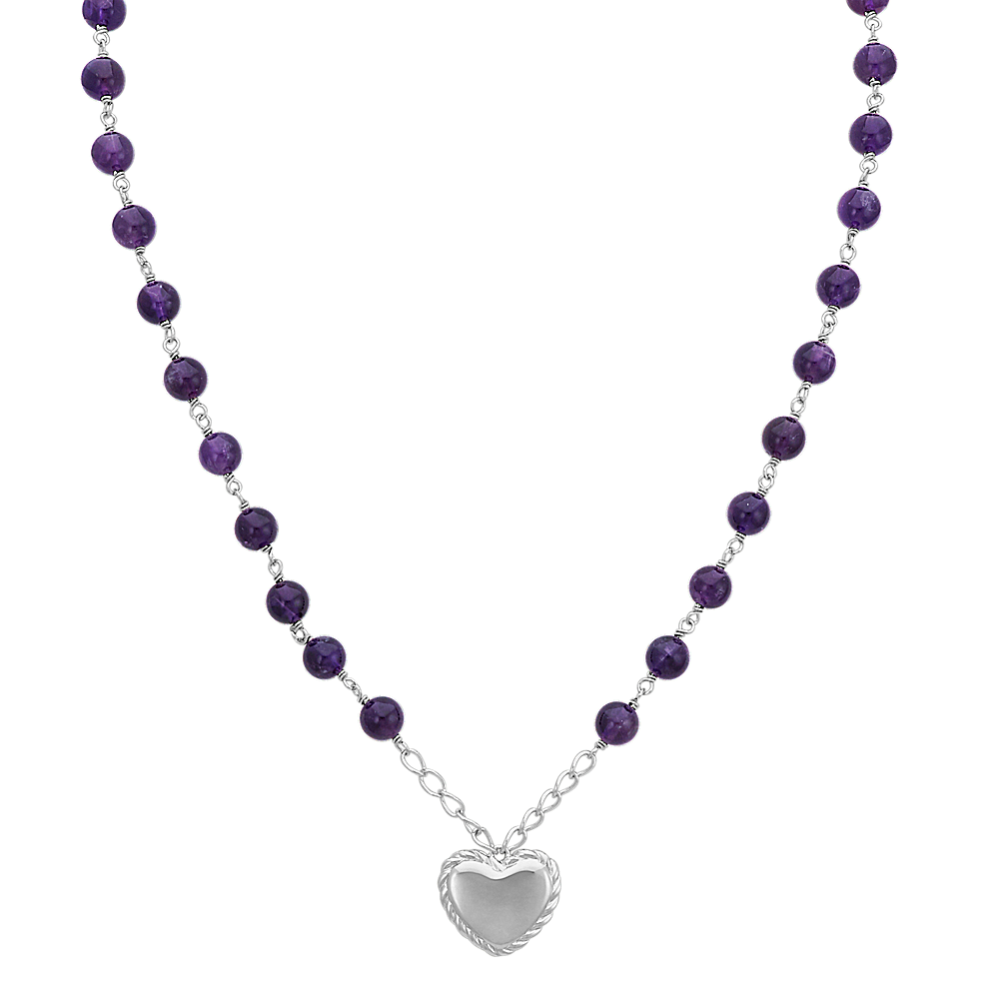 Amethyst and Sterling Silver Heart Necklace (18'')