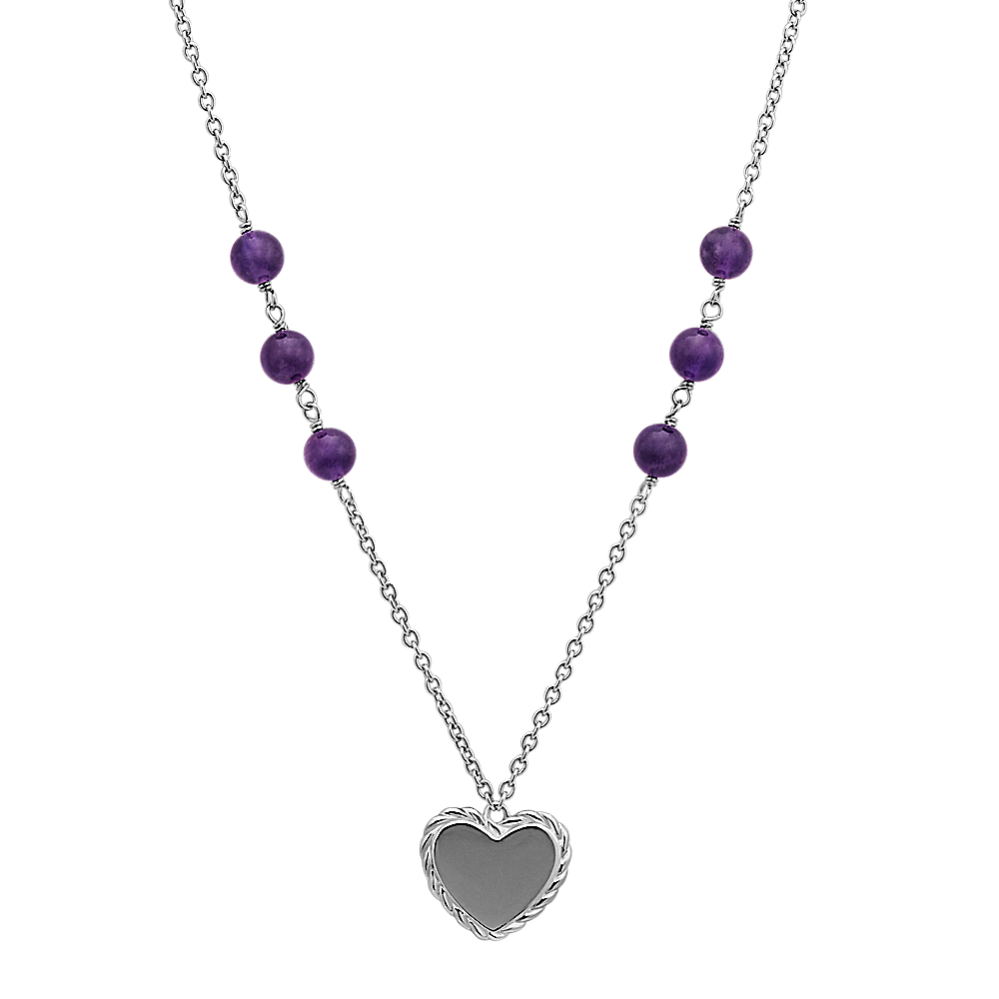 Amethyst and Sterling Silver Heart Necklace (28 in)