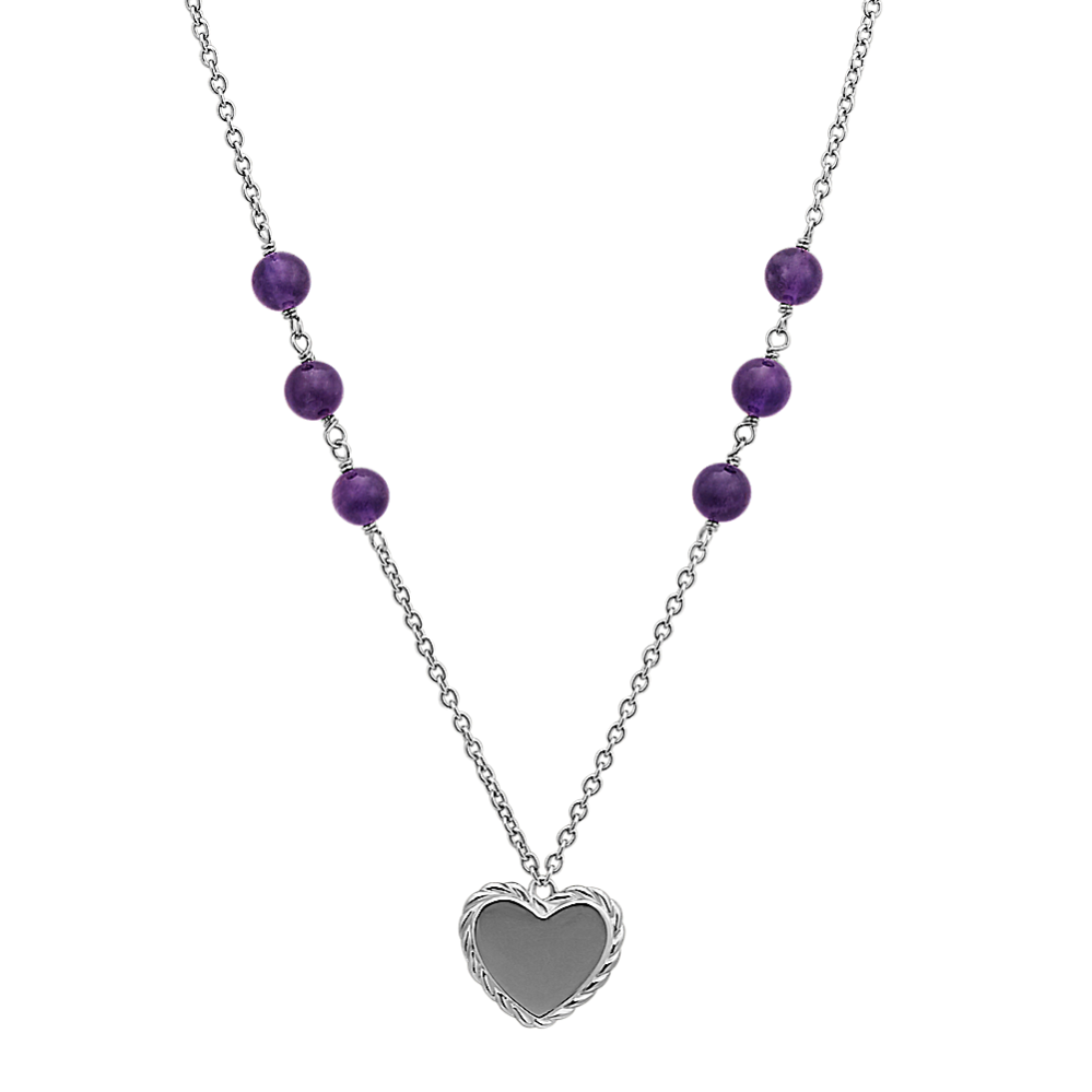 Amethyst and Sterling Silver Heart Necklace (28'')