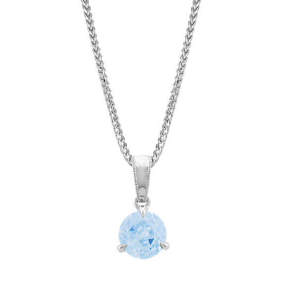 Aquamarine Solitaire Pendant in Sterling Silver (22 in)
