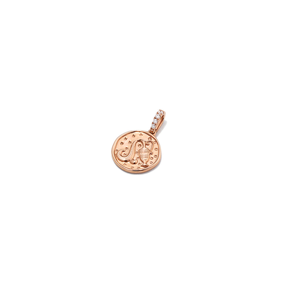 Aquarius Zodiac Charm with Natural Diamond Accent in 14k Rose Gold