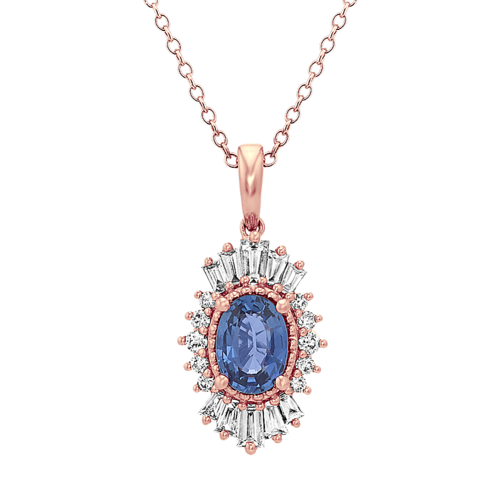 Arabesque Kentucky Blue Sapphire and Diamond Pendant (22 in)