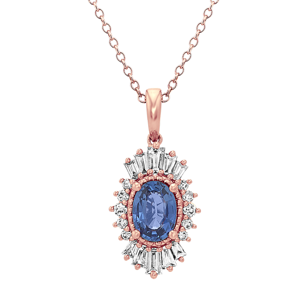 Arabesque Kentucky Blue Sapphire and Diamond Pendant (22'')