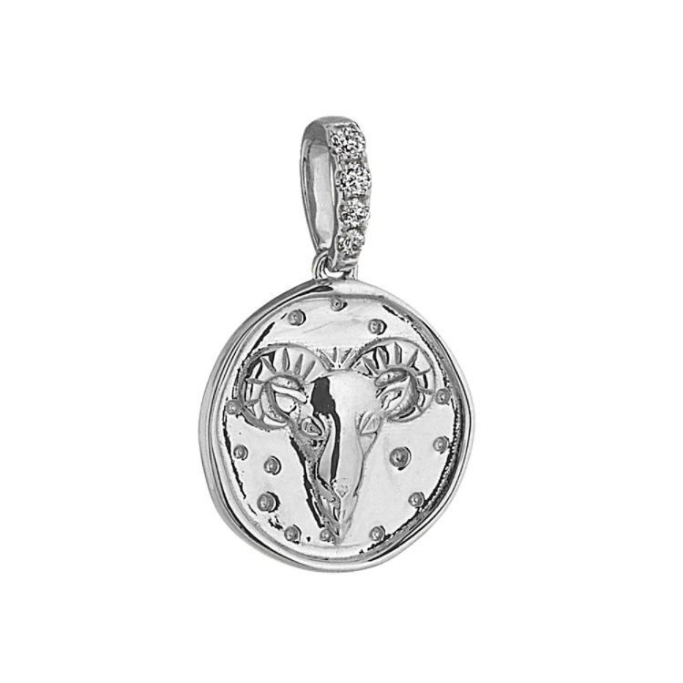 Aries Zodiac Charm with Natural Diamond Accent in 14k White Gold