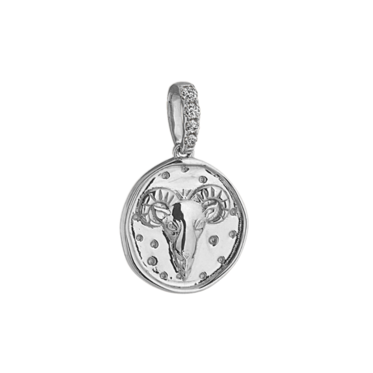 Aries Zodiac Charm with Diamond Accent in 14k White Gold