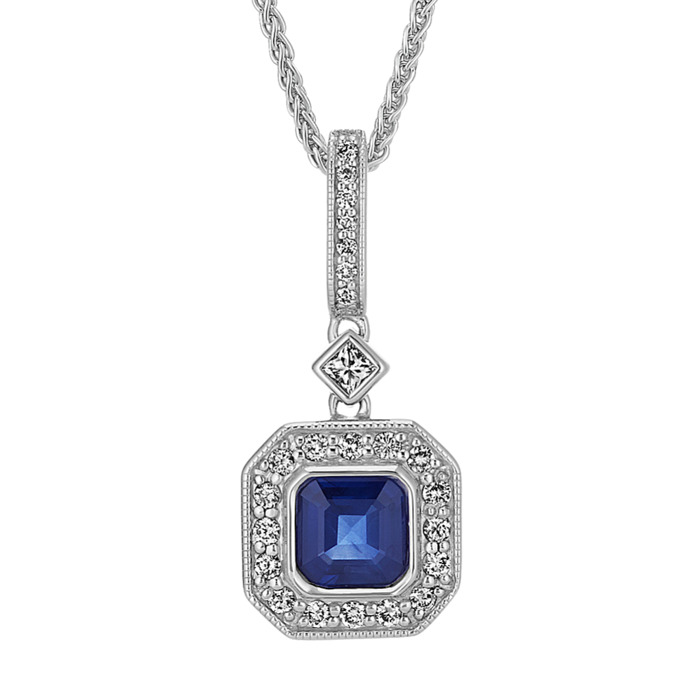 Asscher Cut Traditional Sapphire and Diamond Pendant (22 in)