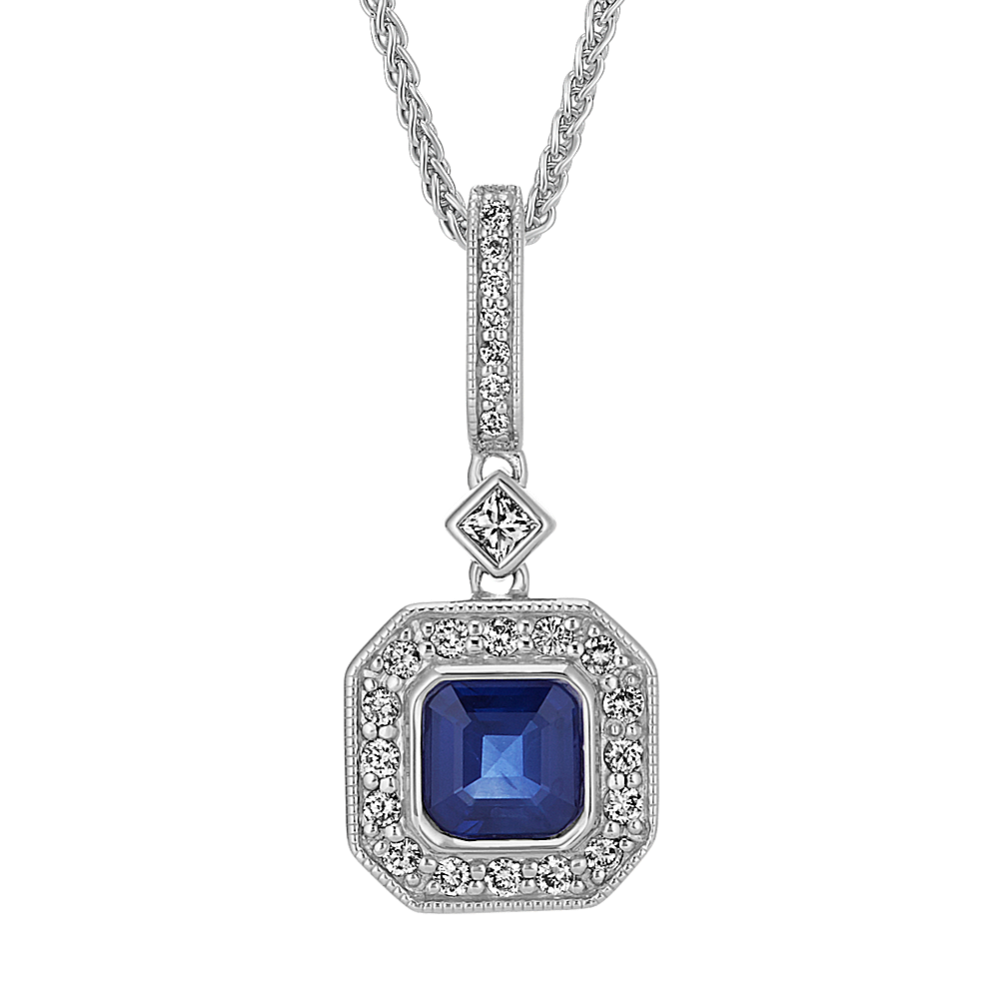 Asscher Cut Traditional Sapphire and Diamond Pendant (22'')