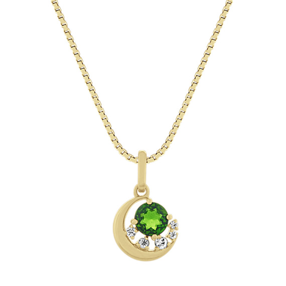 Aurora Chrome Diopside and Diamond Pendant in 14k Yellow Gold