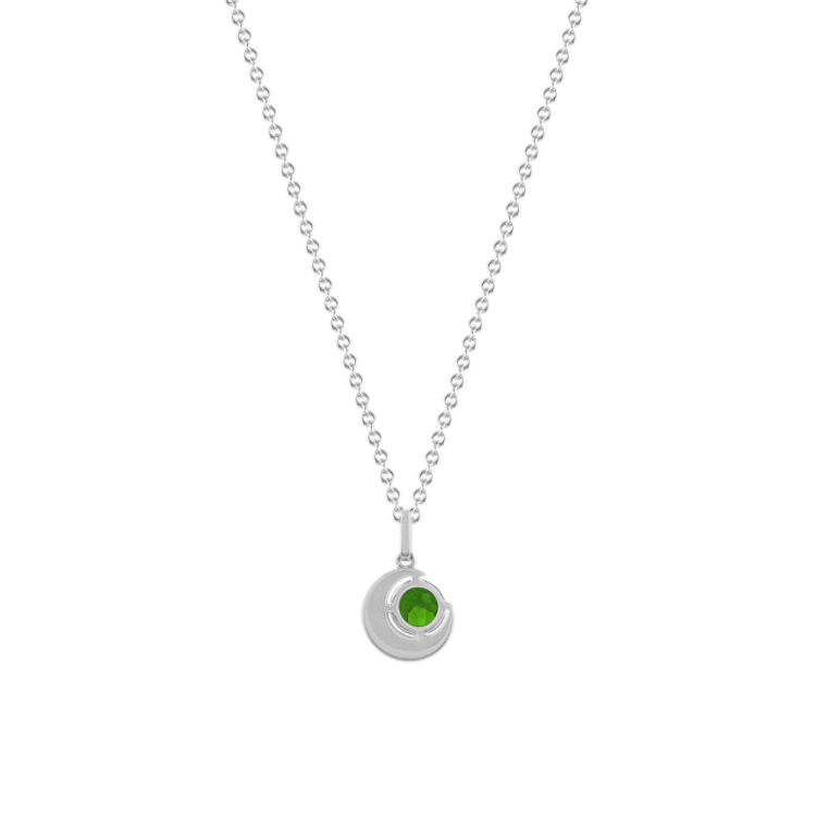 Aurora Natural Chrome Diopside and Natural White Sapphire Crescent Pendant (20 in)